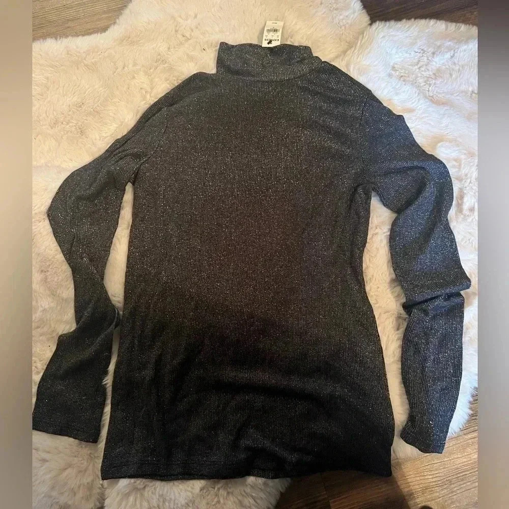 NWT- Express fitted Black with silver shimmer turtleneck- Size Medium